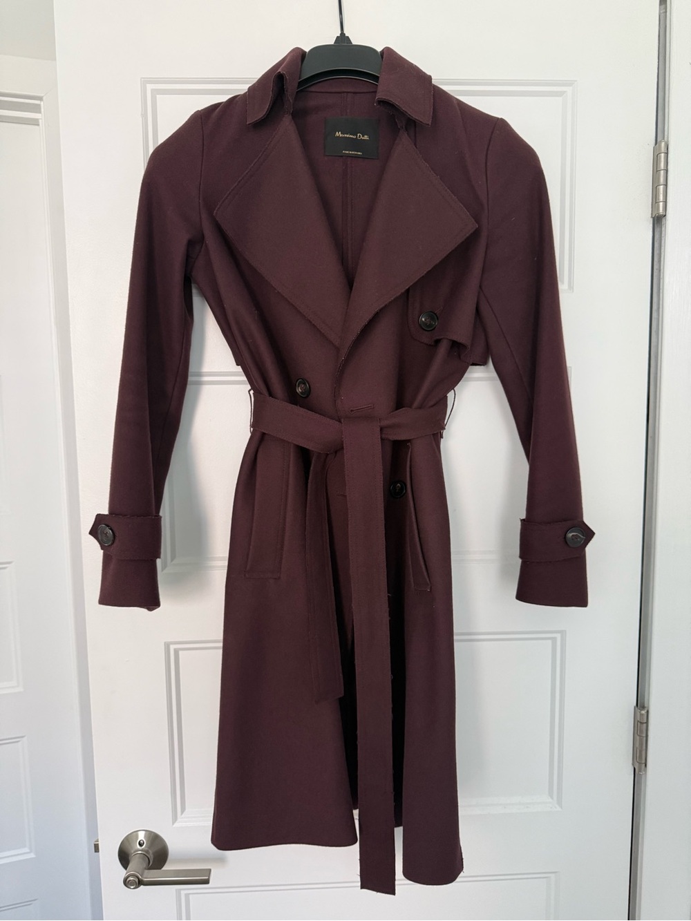 Massimo Dutti Deep Burgundy Wool Trench Coat